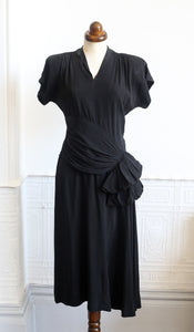 RESERVED - Vintage 1940s Black Crepe Tea Dress