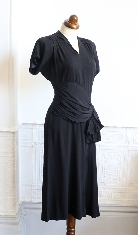 RESERVED - Vintage 1940s Black Crepe Tea Dress