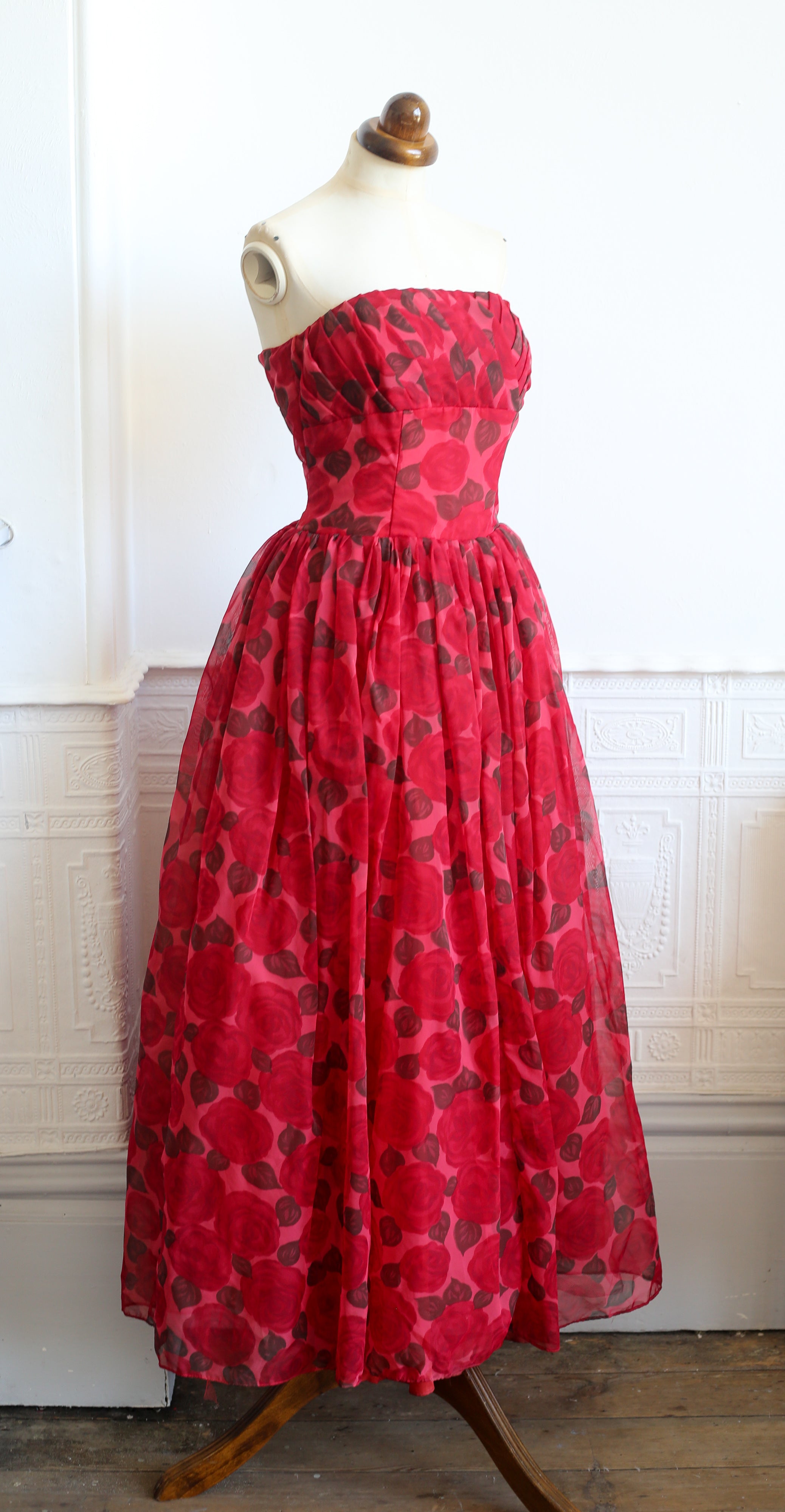 RESERVED - Vintage 1950s Red Rose Ballgown Dress