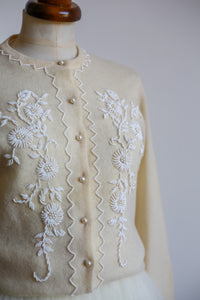 Vintage 1960s Cream Lambswool Beaded Cardigan