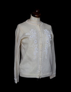 Vintage 1960s Cream Lambswool Beaded Cardigan
