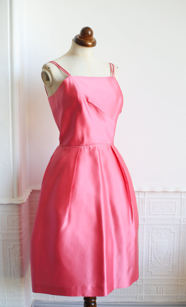 Vintage 1960s Pink Satin Cocktail Dress
