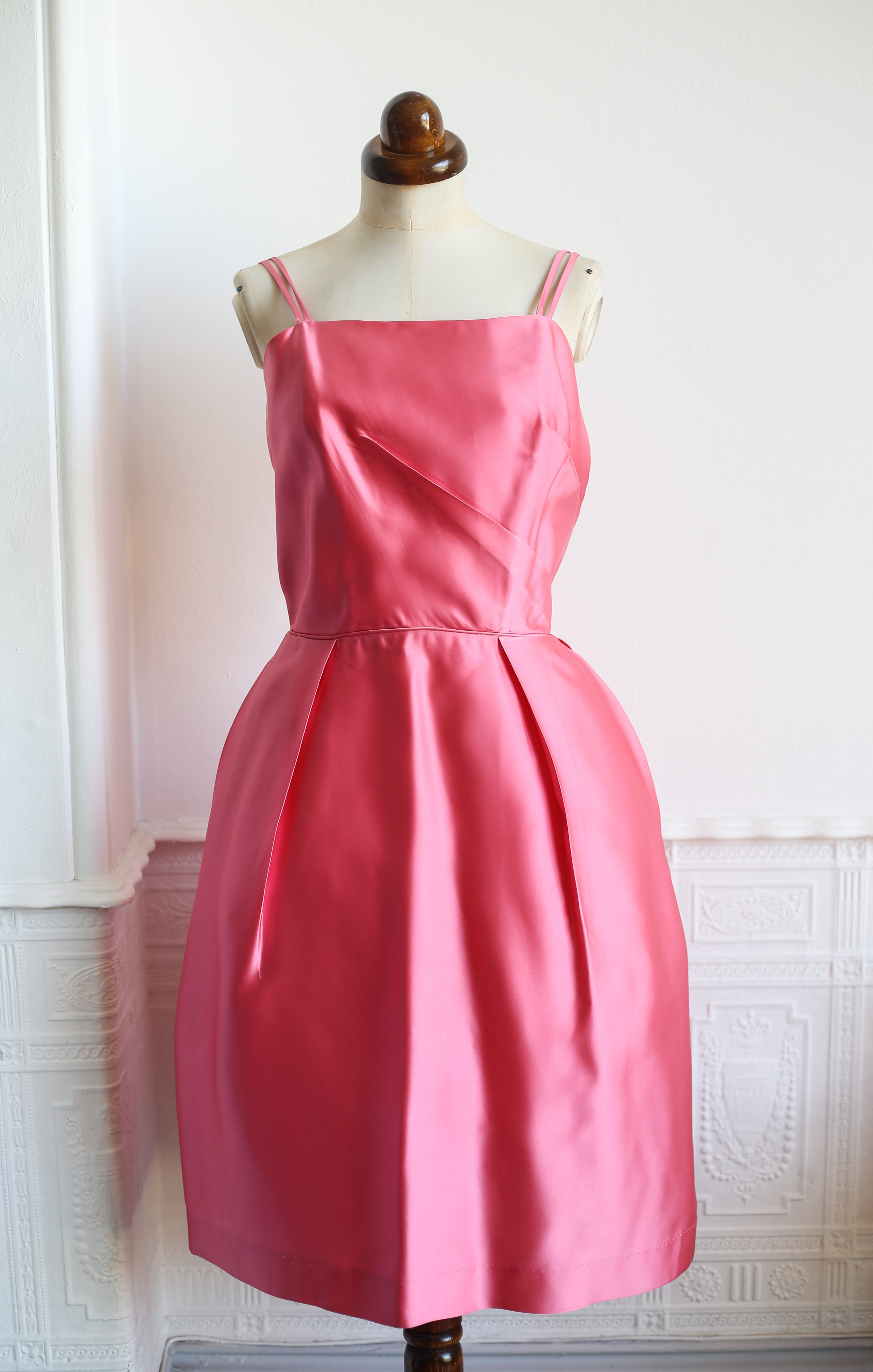 Vintage 1960s Pink Satin Cocktail Dress