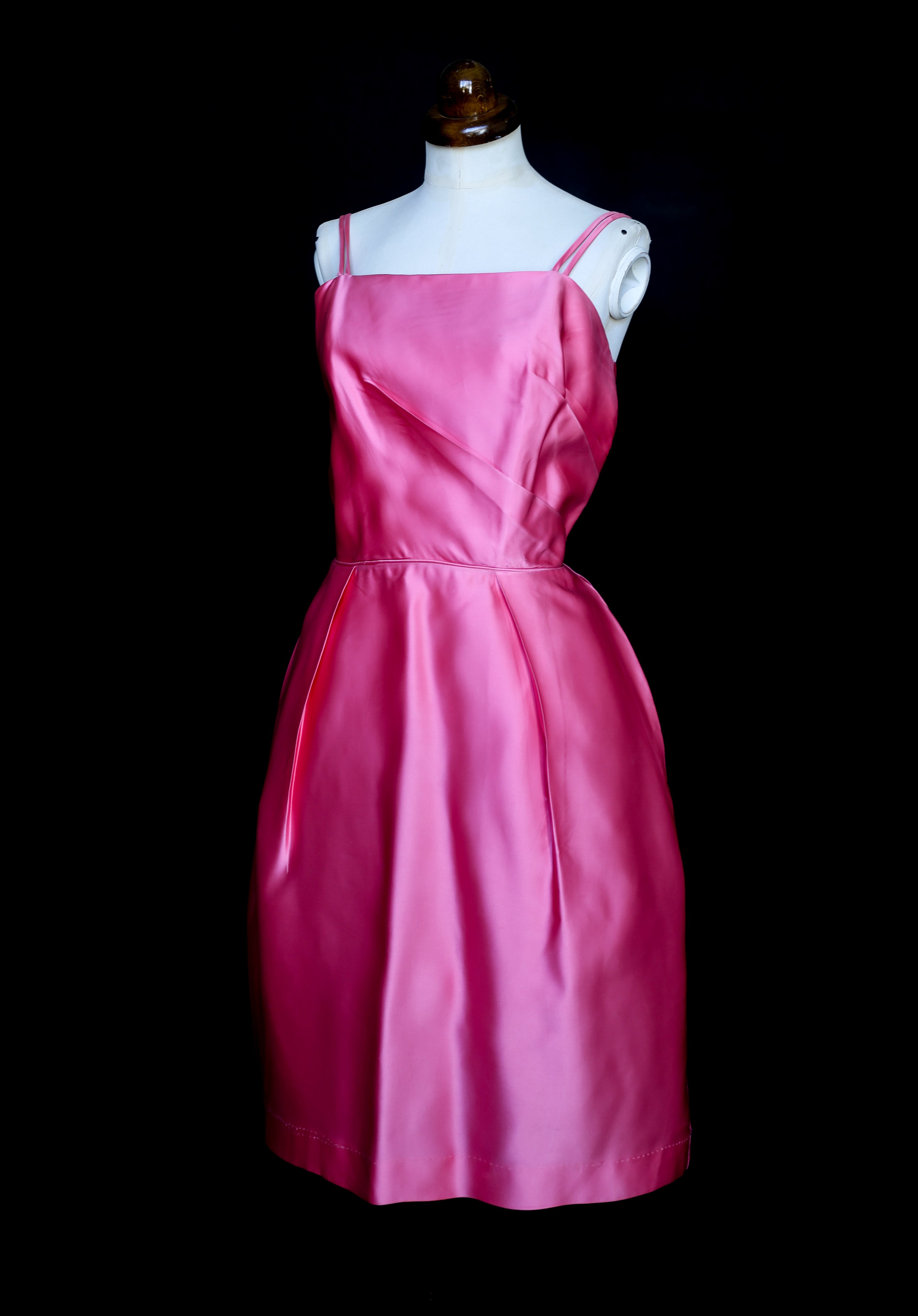 Vintage 1960s Pink Satin Cocktail Dress