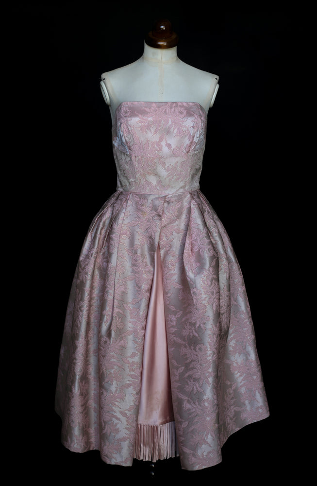 Vintage 1950s Pink Brocade Cocktail Dress