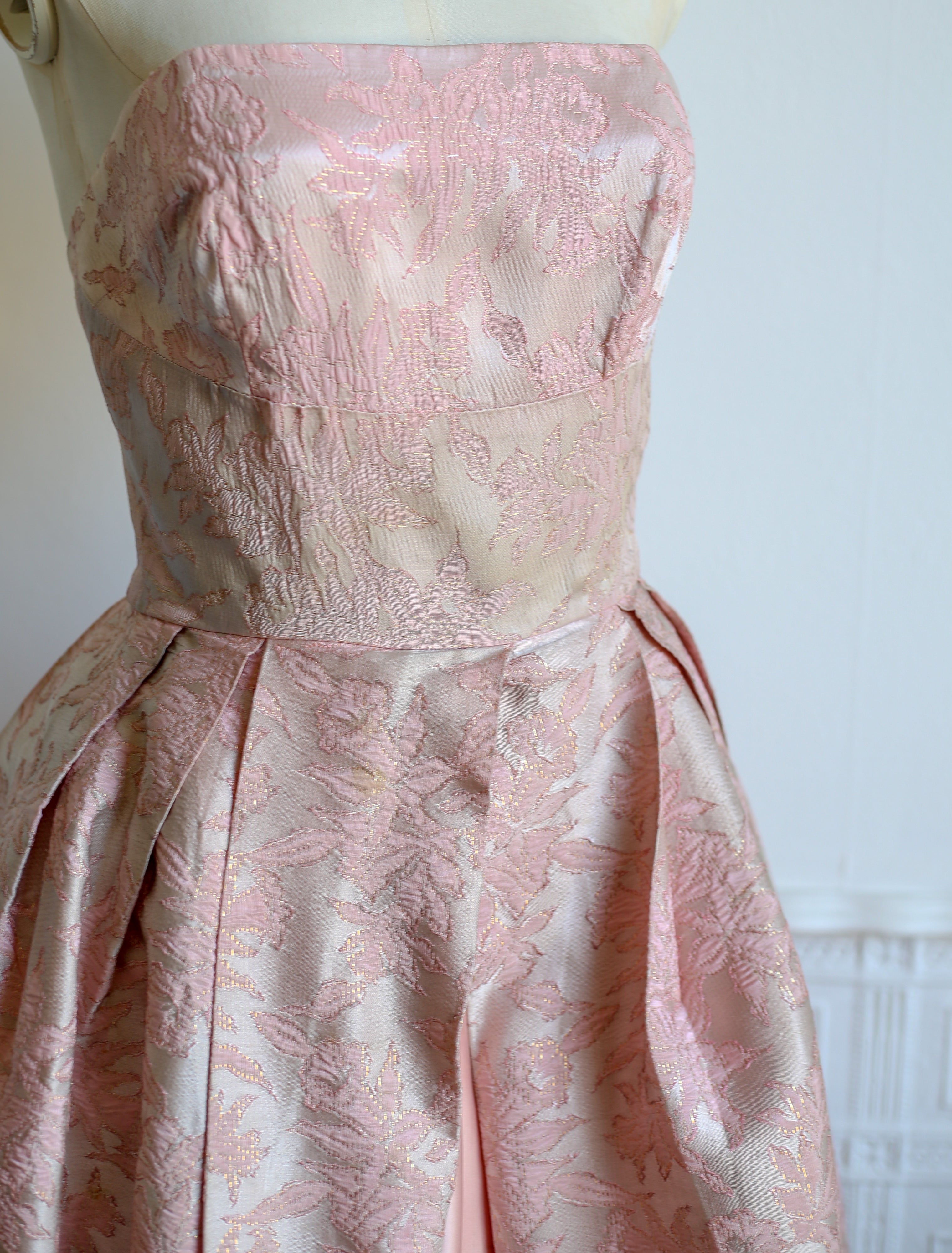 Vintage 1950s Pink Brocade Cocktail Dress