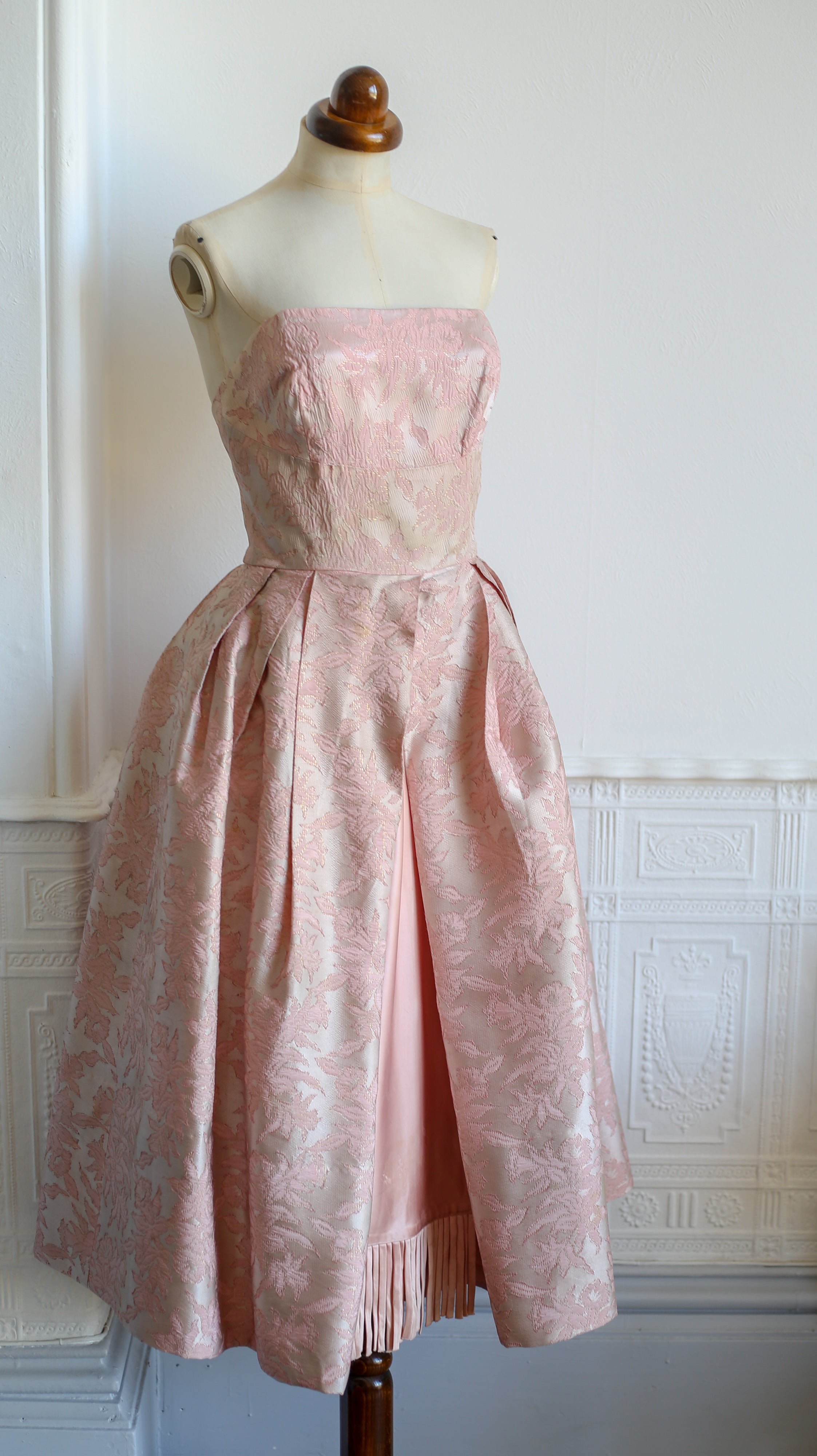 Vintage 1950s Pink Brocade Cocktail Dress
