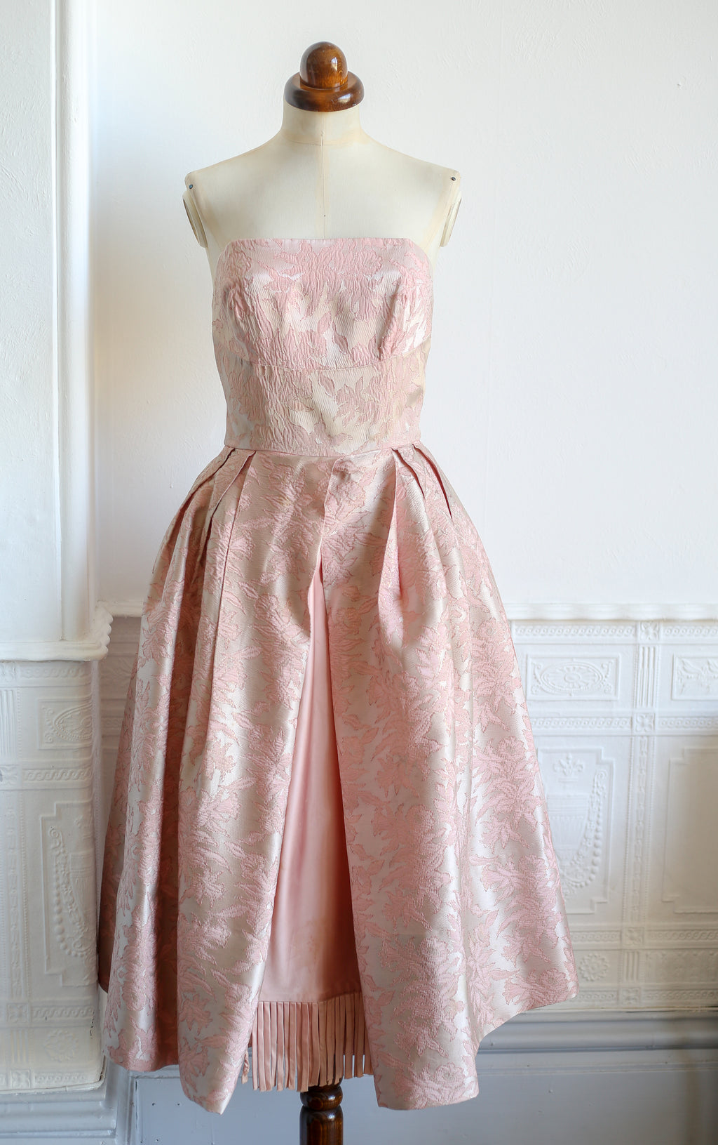 Vintage 1950s Pink Brocade Cocktail Dress