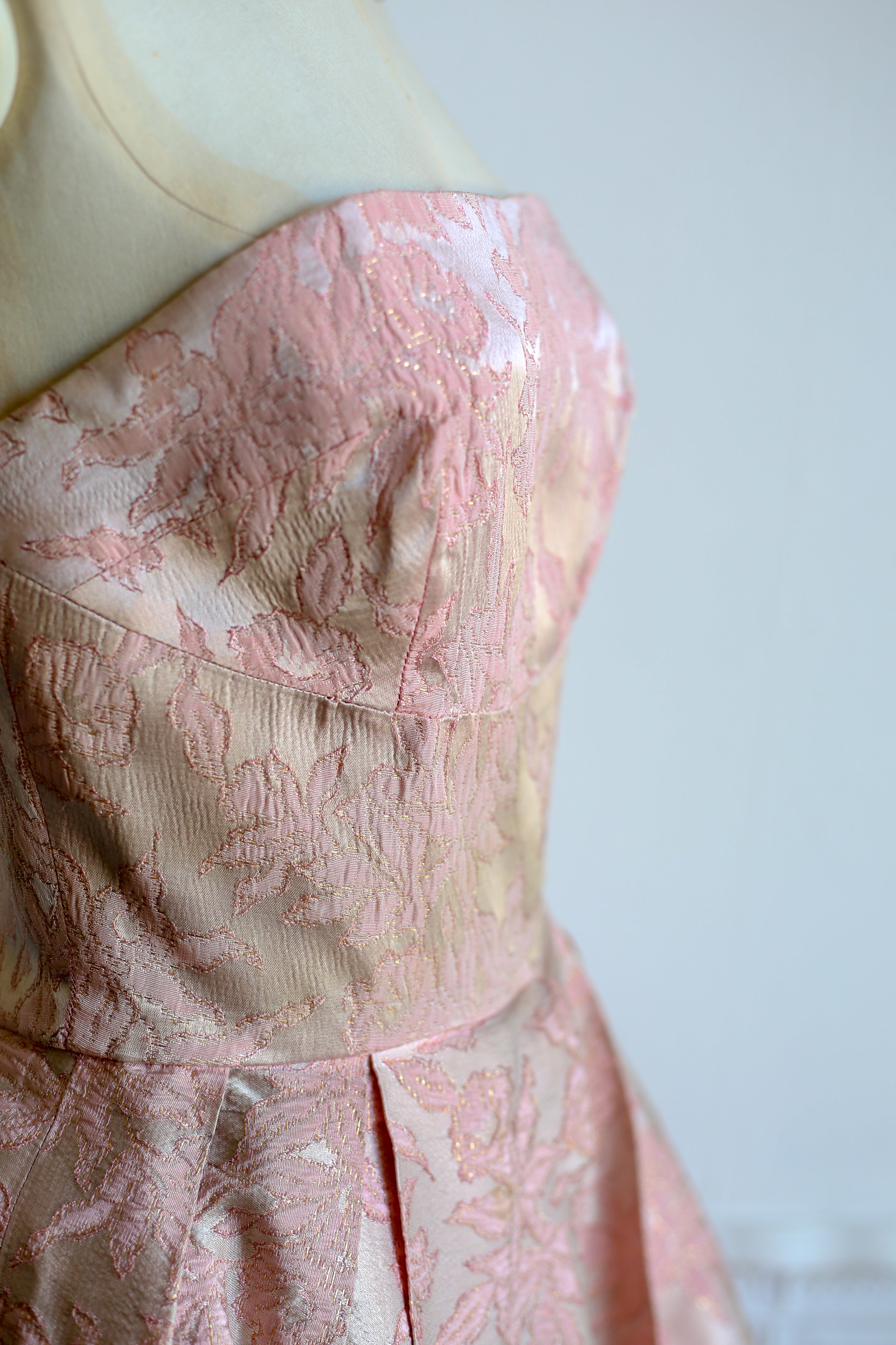 Vintage 1950s Pink Brocade Cocktail Dress