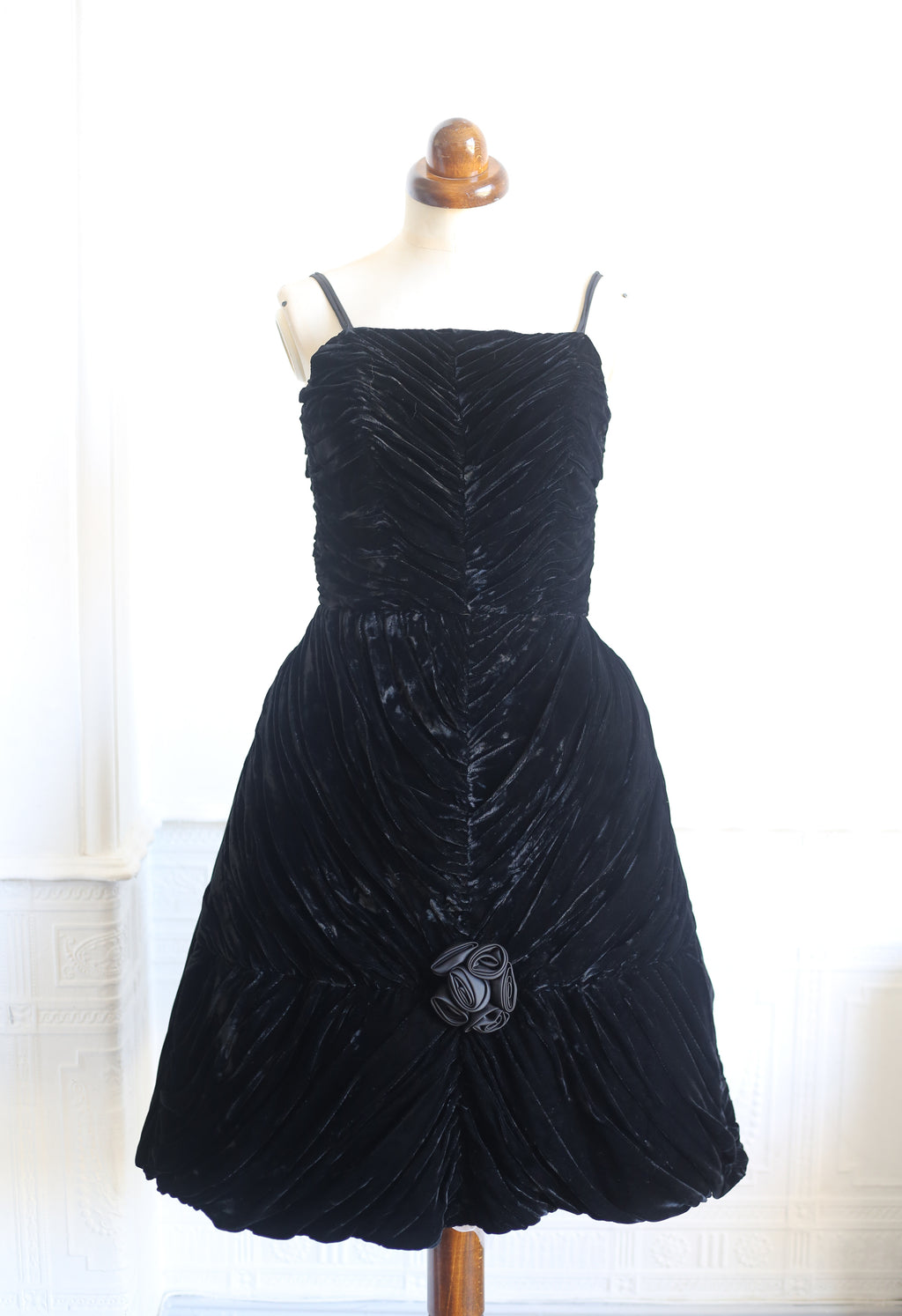 Vintage 1950s Black Silk Velvet Cocktail Dress