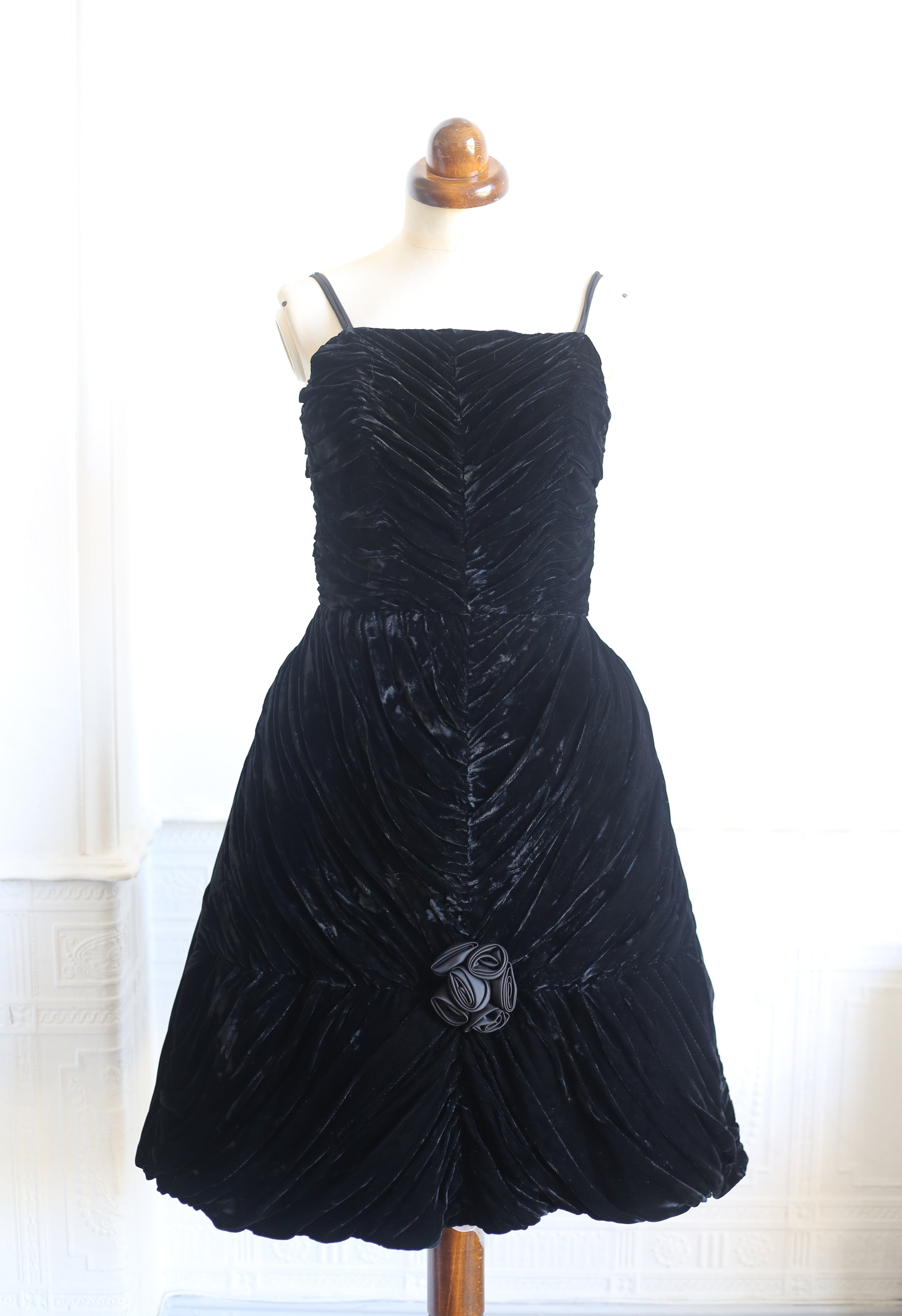 Vintage 1950s Black Silk Velvet Cocktail Dress