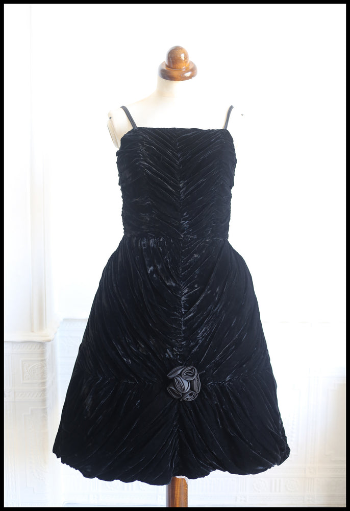 Vintage 1950s Black Silk Velvet Cocktail Dress