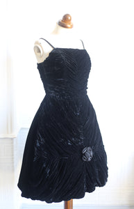 Vintage 1950s Black Silk Velvet Cocktail Dress
