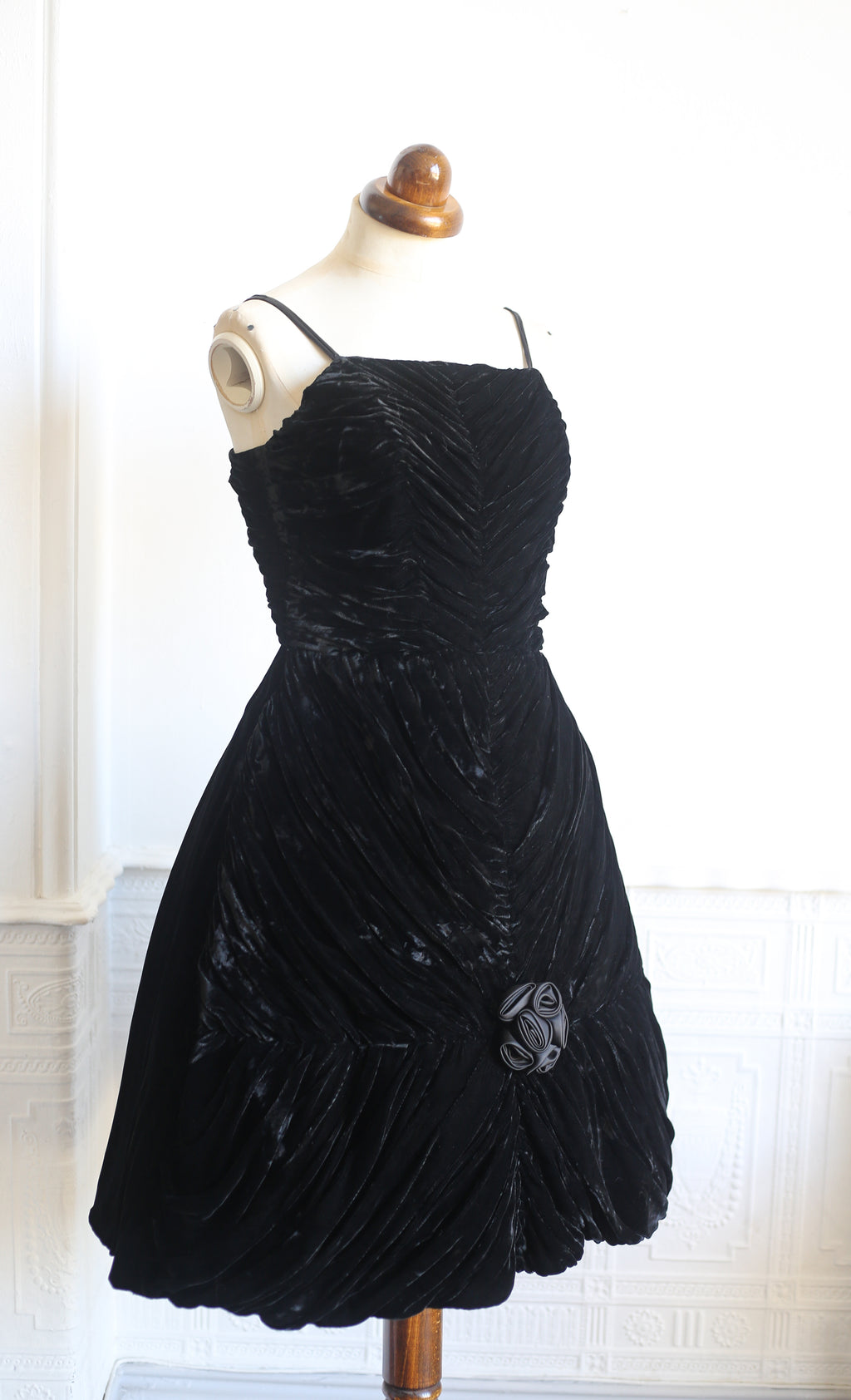 Vintage 1950s Black Silk Velvet Cocktail Dress
