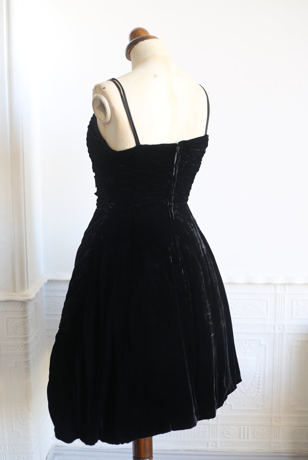 Vintage 1950s Black Silk Velvet Cocktail Dress
