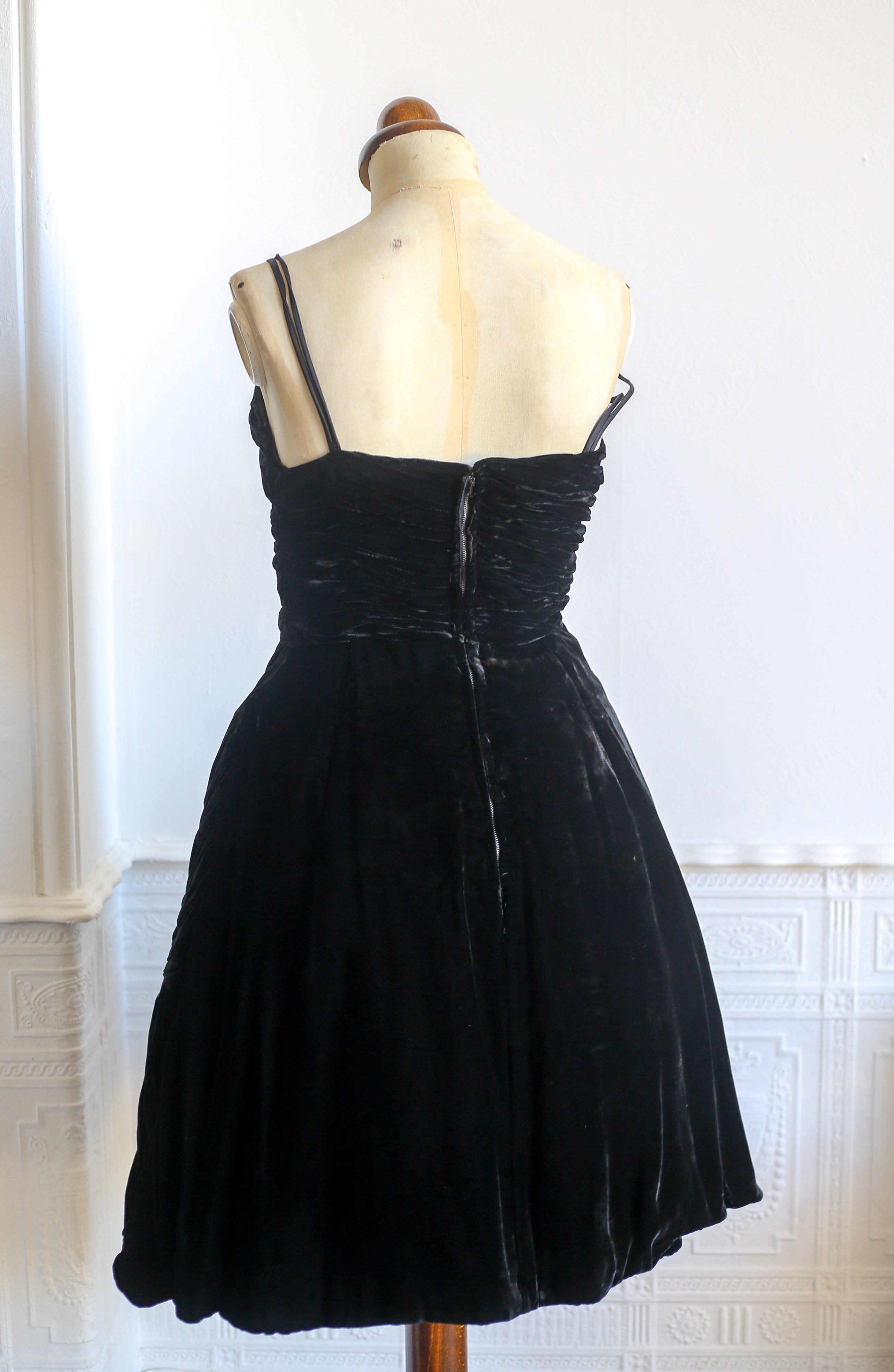Vintage 1950s Black Silk Velvet Cocktail Dress