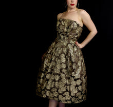 Vintage 1950s Bronze Gold Brocade Cocktail Dress