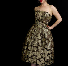 Vintage 1950s Bronze Gold Brocade Cocktail Dress