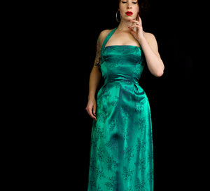 Vintage 1950s Green Brocade Gown