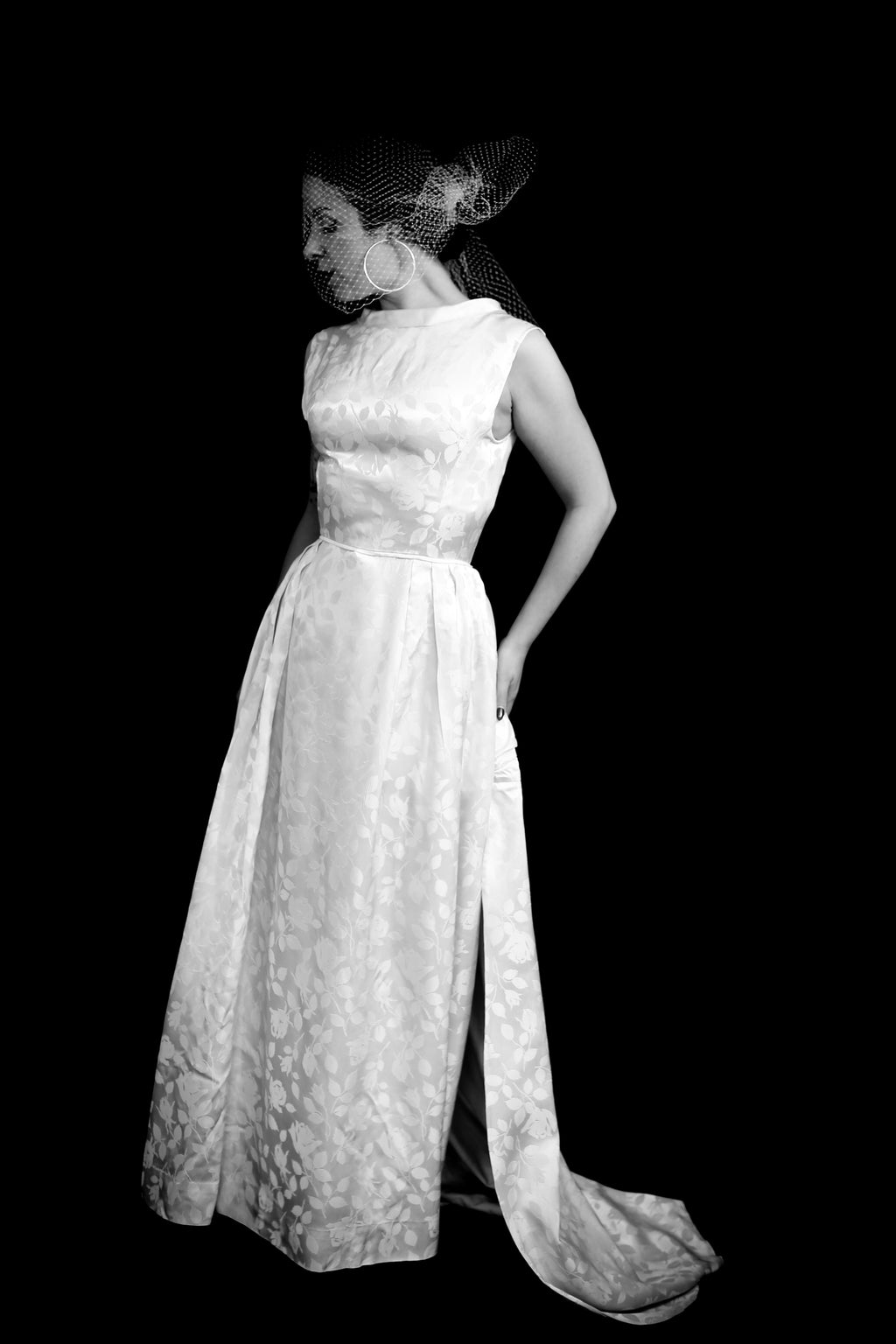 Vintage 1950s Damask Ivory Wedding Dress