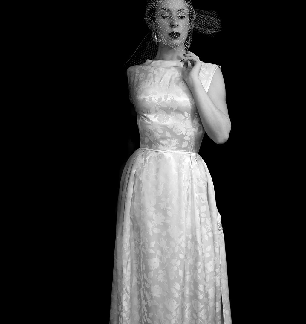 Vintage 1950s Damask Ivory Wedding Dress