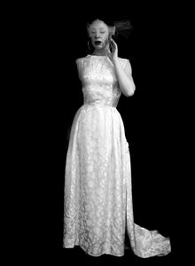 Vintage 1950s Damask Ivory Wedding Dress