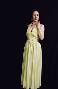 Vintage 1970s Lime Green Pleat Maxi Dress