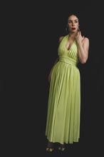 Vintage 1970s Lime Green Pleat Maxi Dress