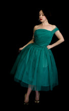 Vintage 1950s Emerald Green Nylon Cocktail Dress