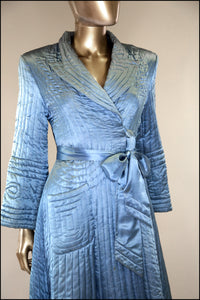 Vintage 1940s Blue Silk Quilted Robe
