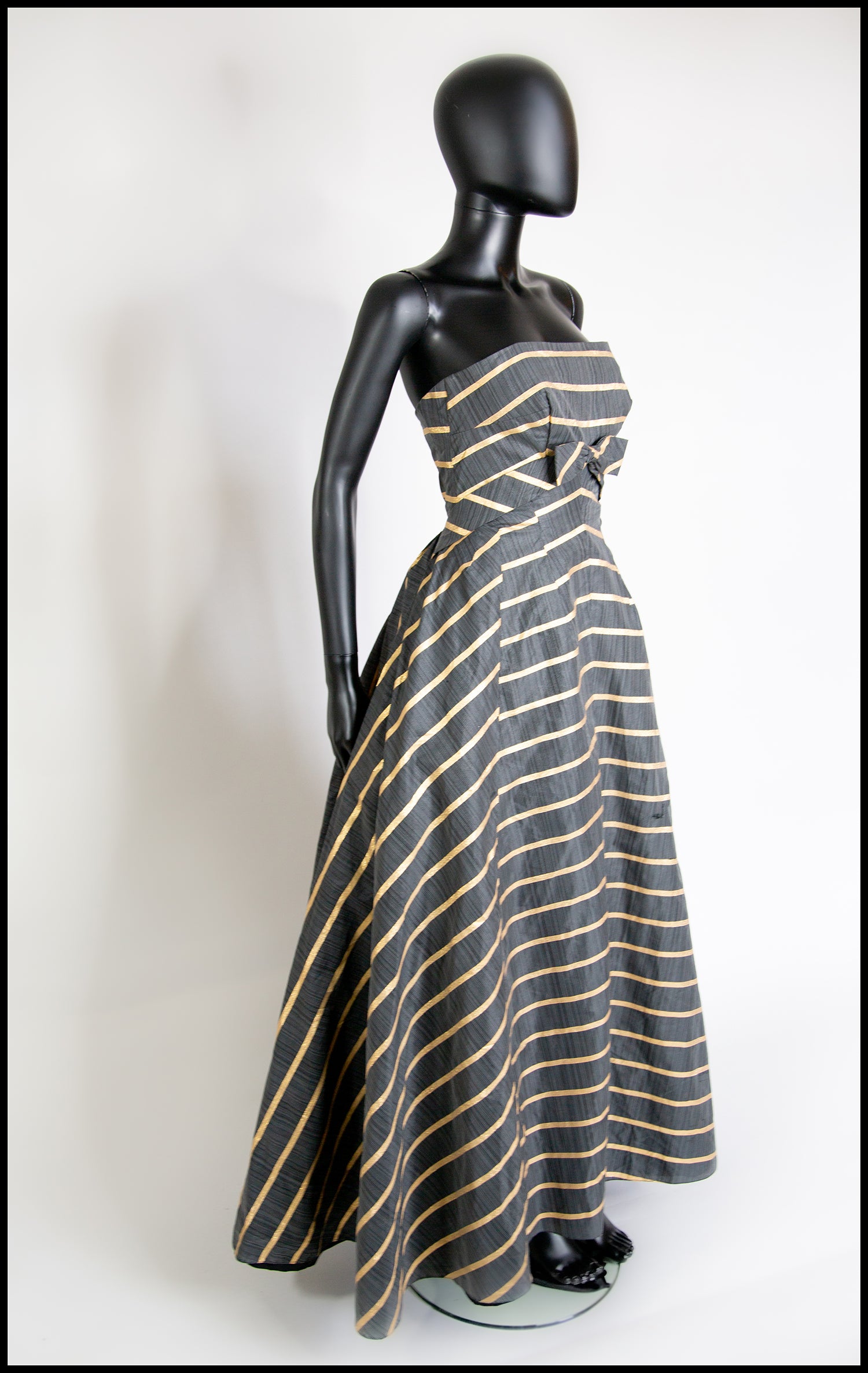 Vintage 1950s Grey Gold Stripe Gown