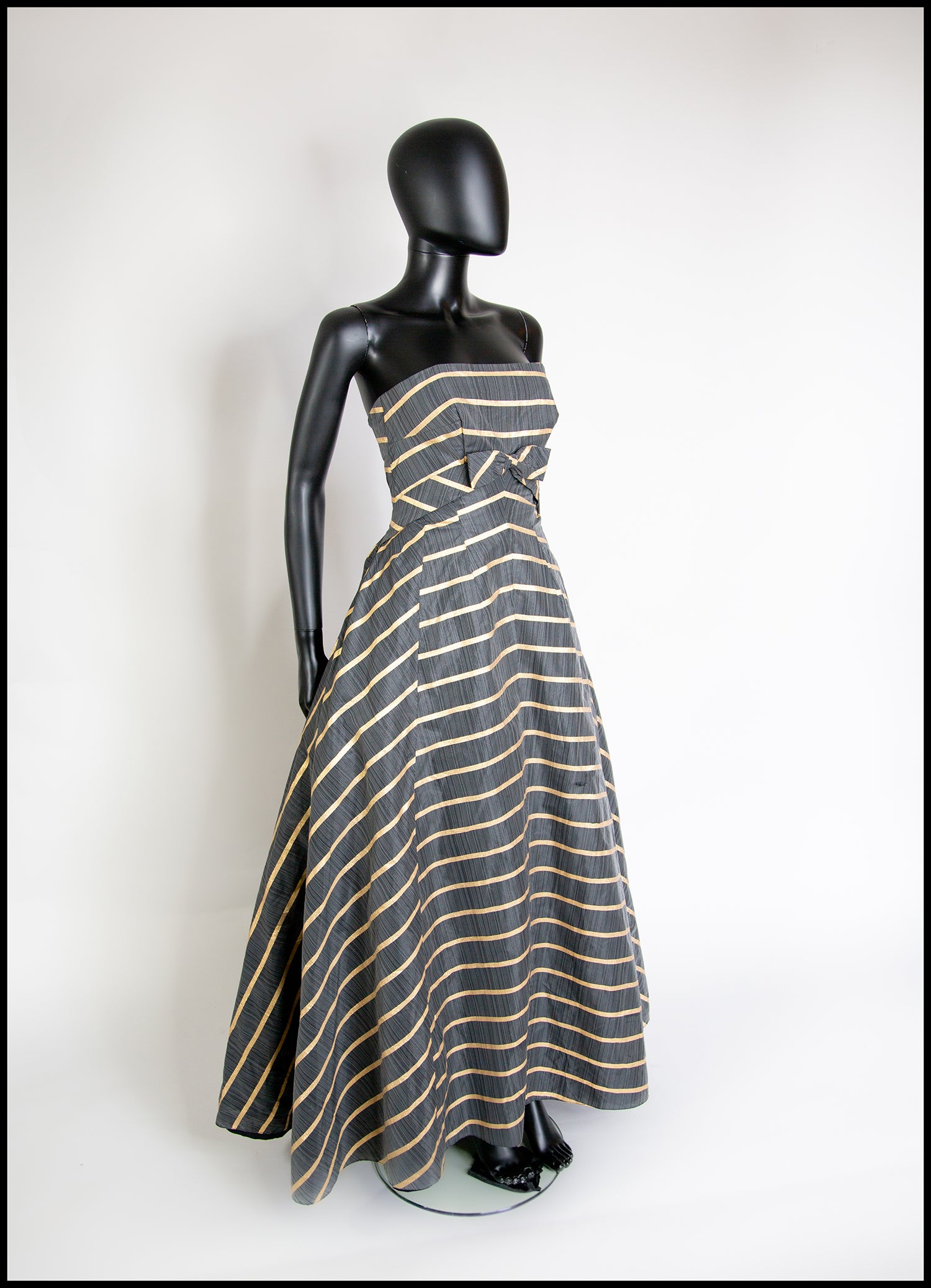 Vintage 1950s Grey Gold Stripe Gown