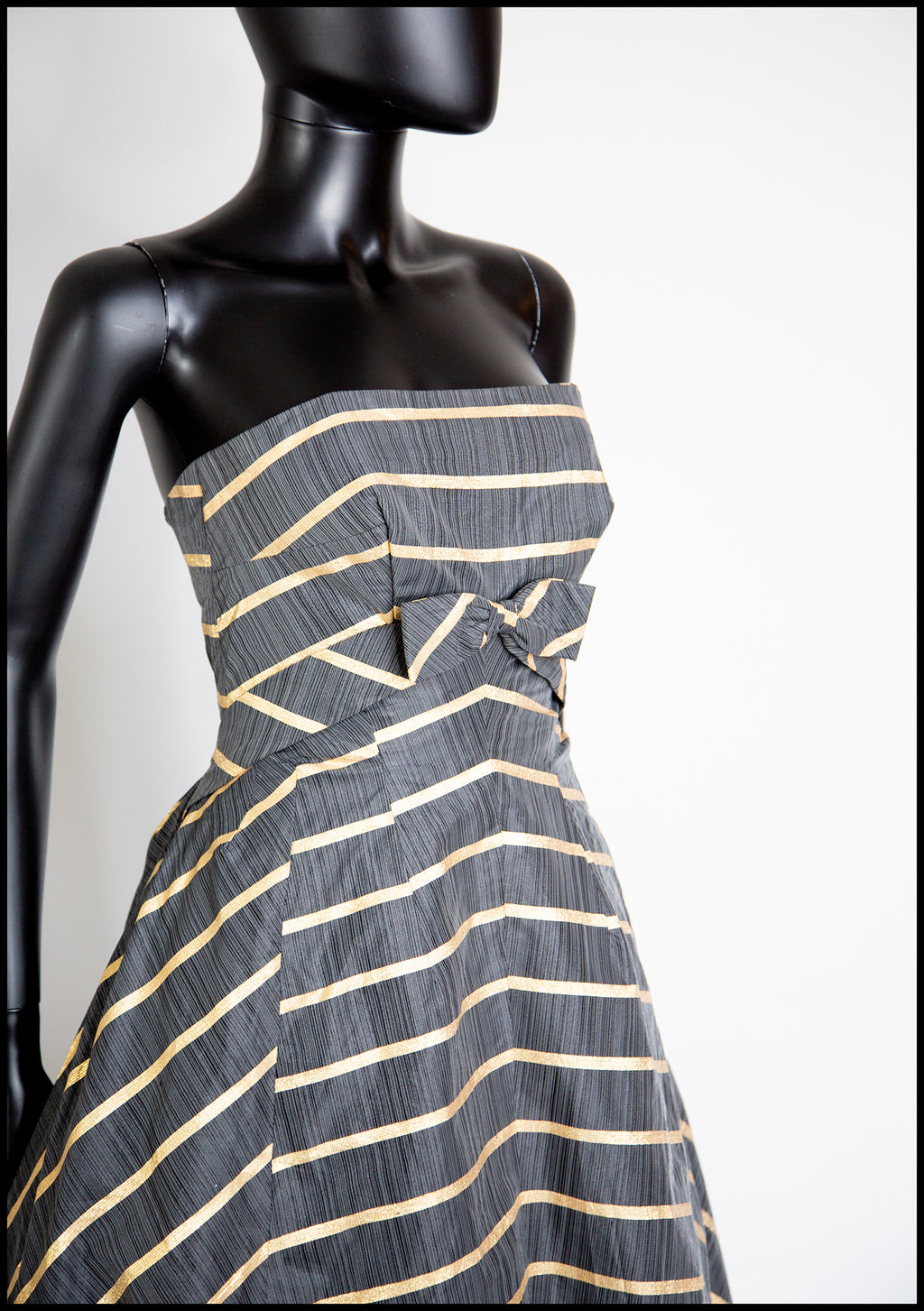Vintage 1950s Grey Gold Stripe Gown