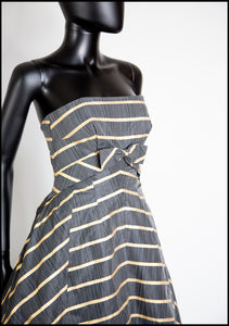 Vintage 1950s Grey Gold Stripe Gown