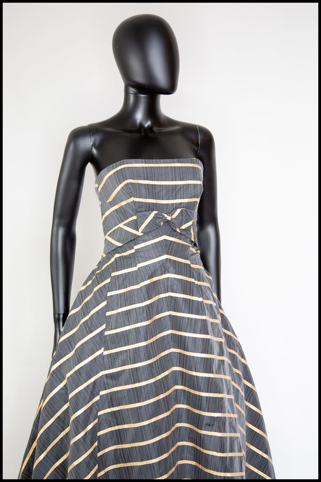Vintage 1950s Grey Gold Stripe Gown