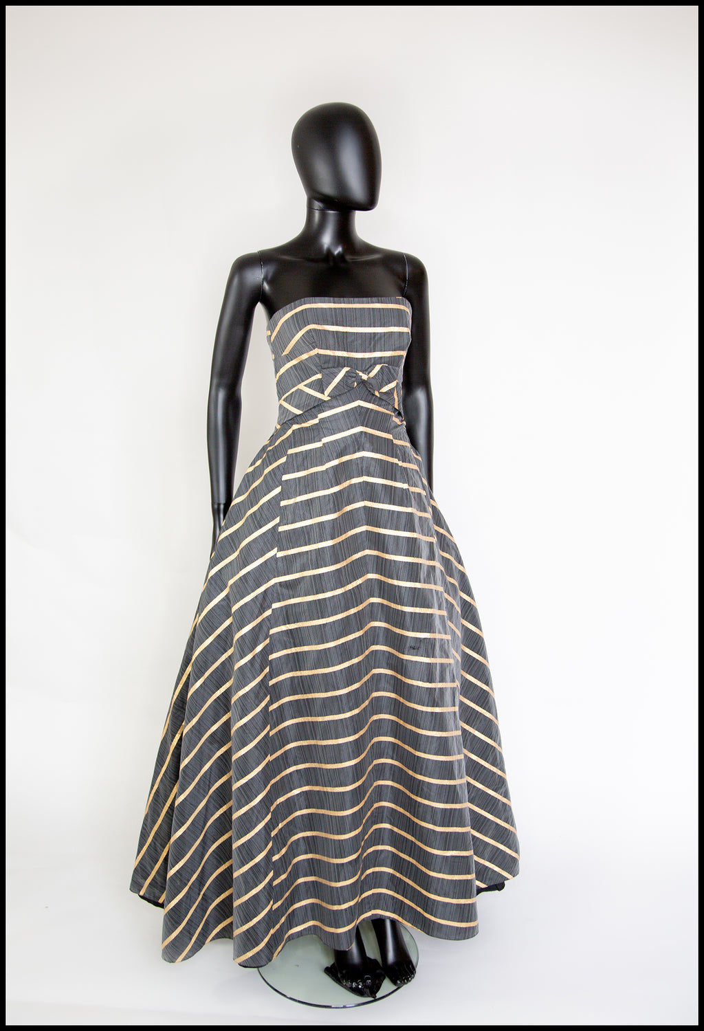 Vintage 1950s Grey Gold Stripe Gown