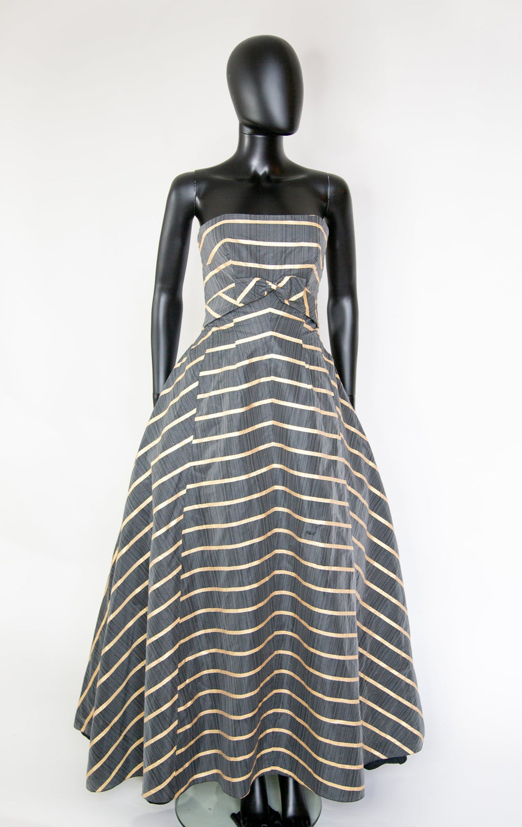 Vintage 1950s Grey Gold Stripe Gown