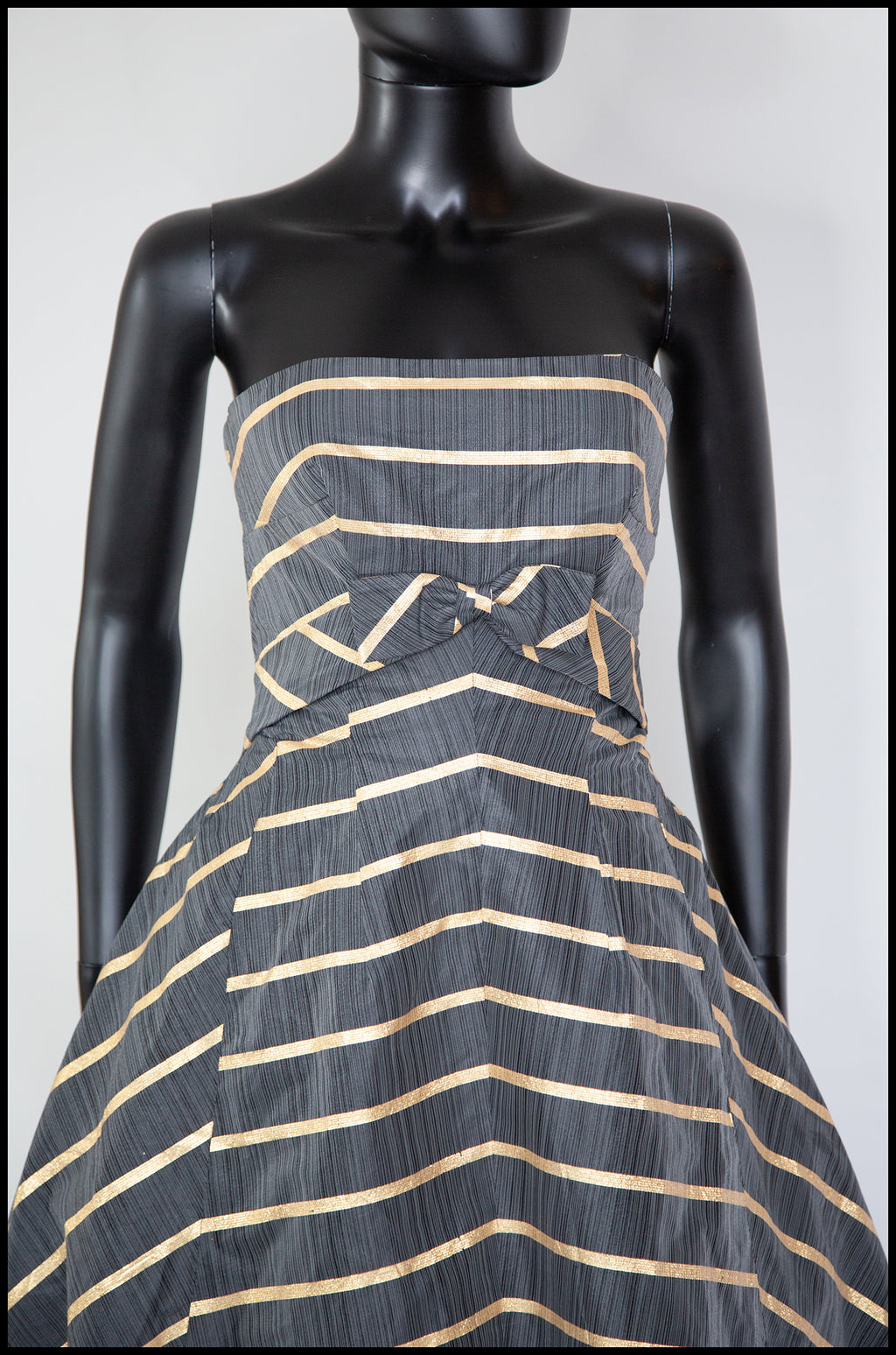 Vintage 1950s Grey Gold Stripe Gown
