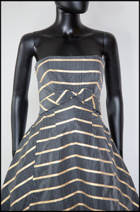 Vintage 1950s Grey Gold Stripe Gown
