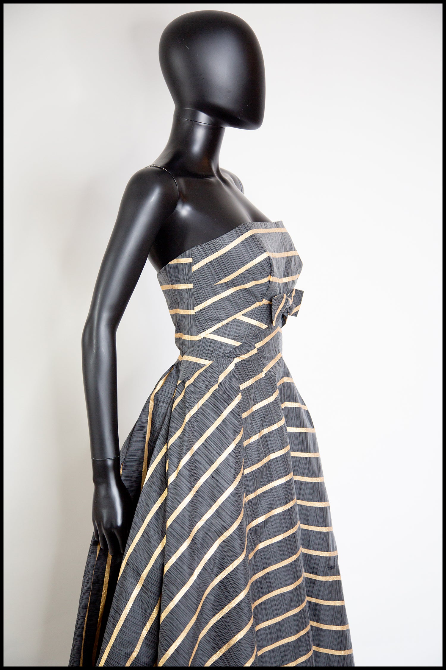 Vintage 1950s Grey Gold Stripe Gown