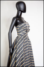 Vintage 1950s Grey Gold Stripe Gown