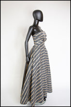 Vintage 1950s Grey Gold Stripe Gown