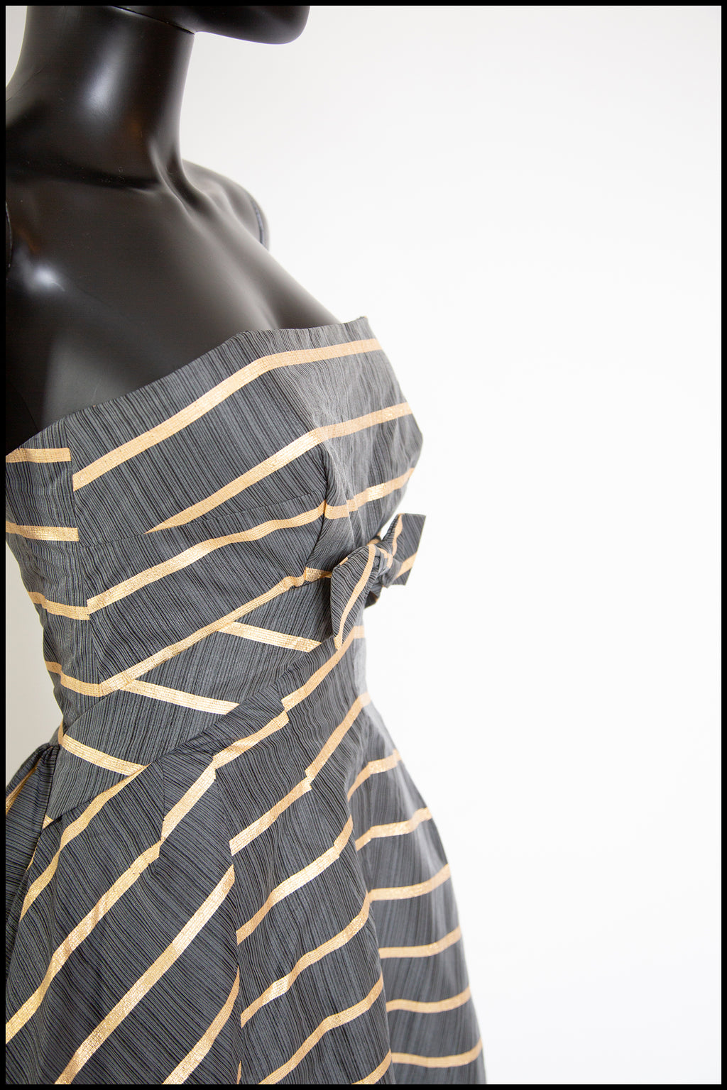 Vintage 1950s Grey Gold Stripe Gown