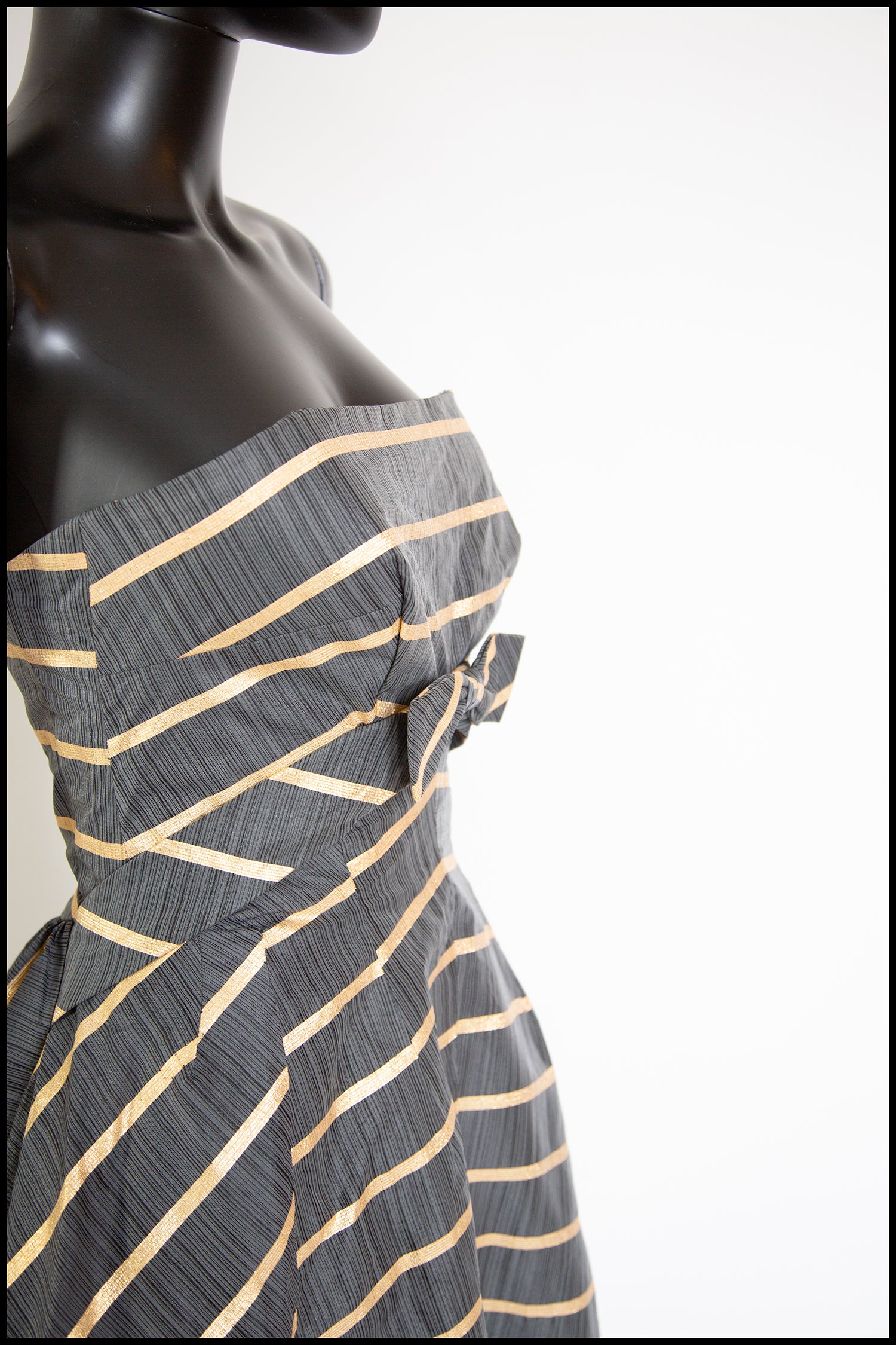 Vintage 1950s Grey Gold Stripe Gown