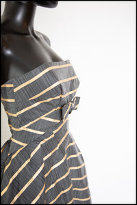 Vintage 1950s Grey Gold Stripe Gown