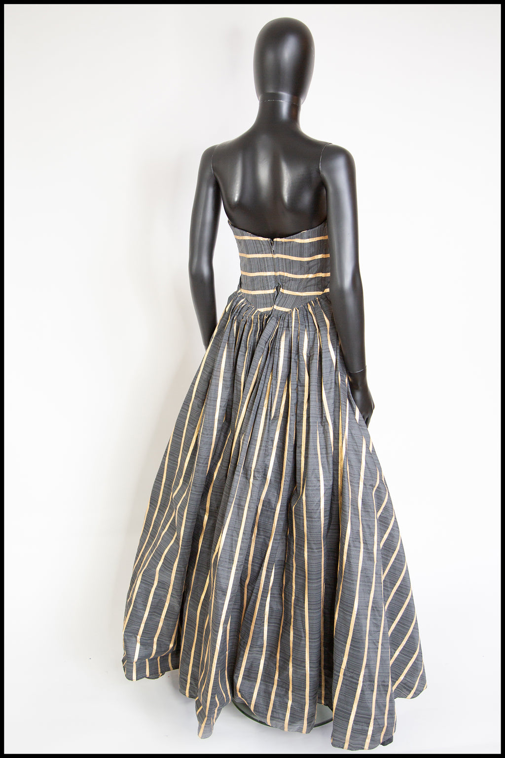 Vintage 1950s Grey Gold Stripe Gown