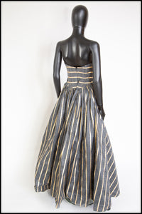 Vintage 1950s Grey Gold Stripe Gown