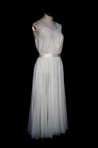 Vintage 1970s Ivory Chiffon Flared Midi Dress