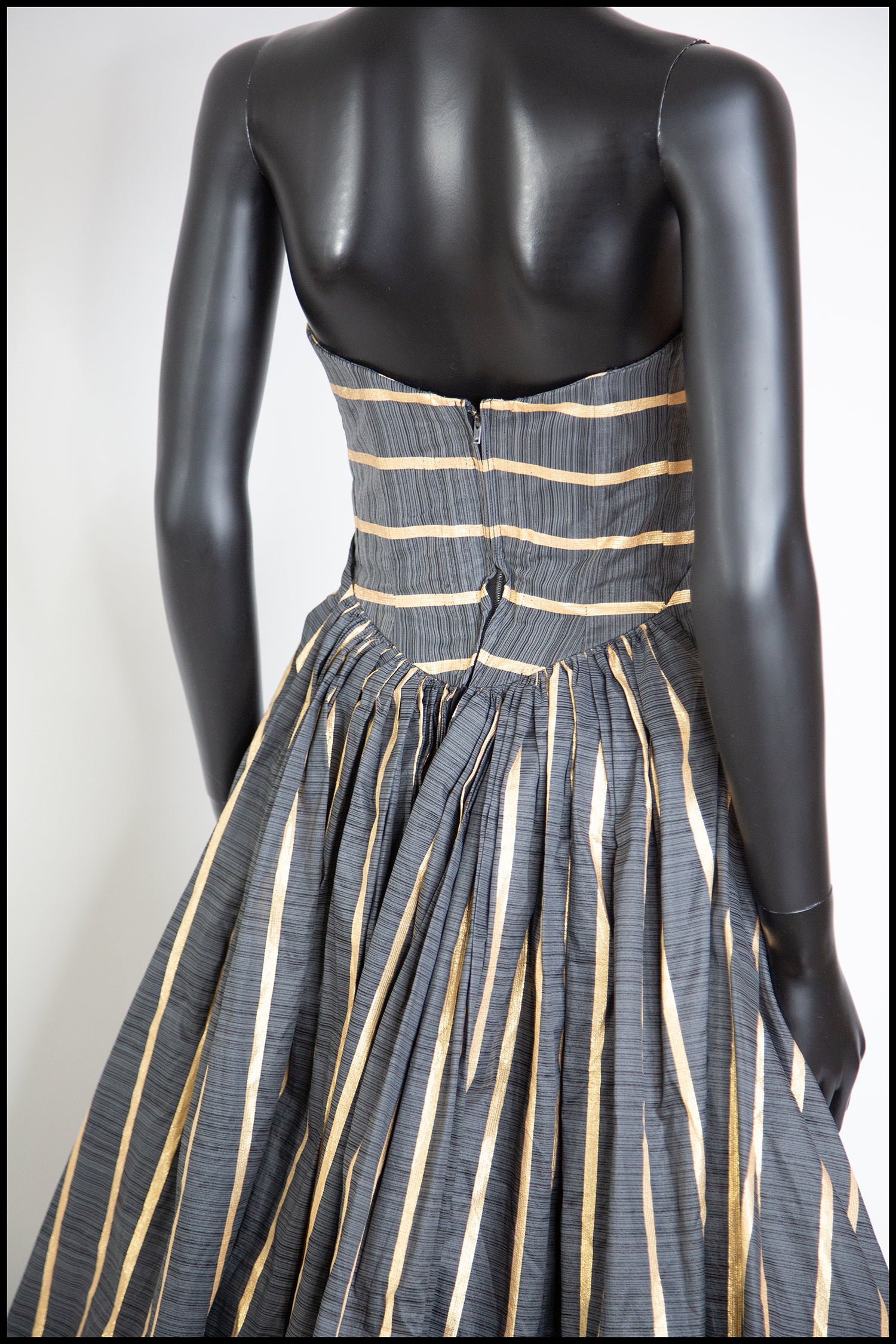 Vintage 1950s Grey Gold Stripe Gown