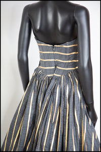 Vintage 1950s Grey Gold Stripe Gown